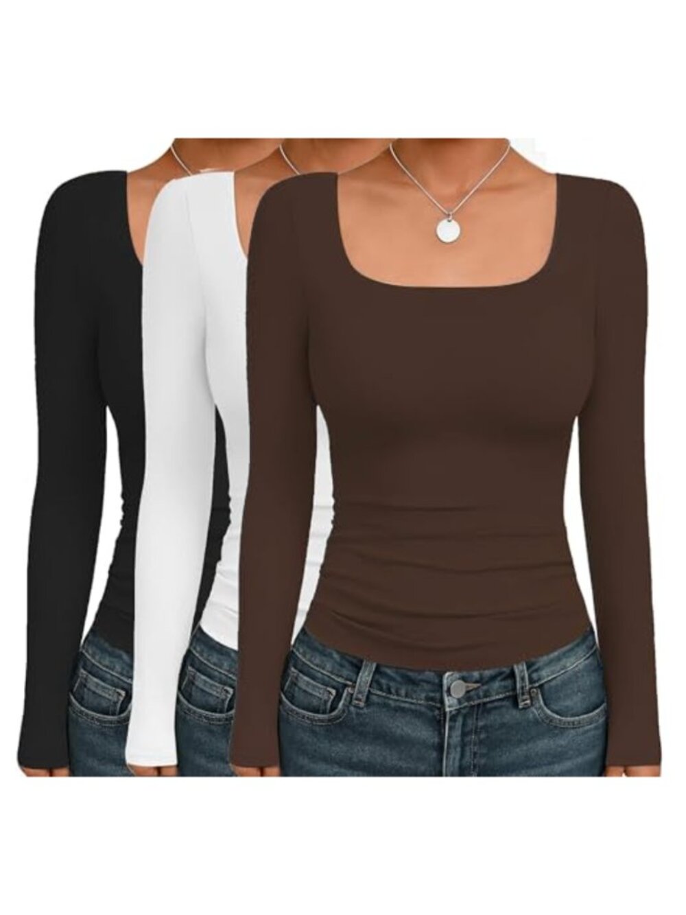 Ekouaer Long Sleeve Square Neck Slim Fit Thermal Undershirt Women